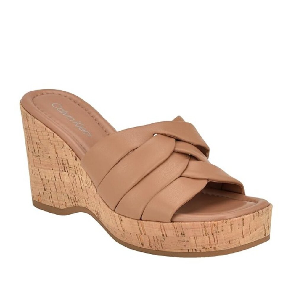 Calvin Klein Women Heyla Tan Slip-on Padded Insole Wedge Heel Sandal Size 9 NWOB